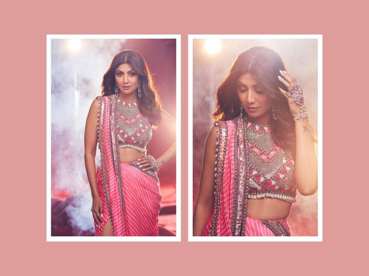 Shilpa Shetty simply aces in ethnic outfits and recently she was seen posing in two beautiful sarees.
