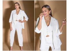 Huma Qureshi Oozes Elegance In A Classic White Pantsuit For 'Tarla' Promotions