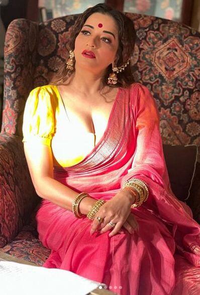 ਇਨ੍ਹਾਂ ਤਸਵੀਰਾਂ 'ਚ ਤੁਸੀਂ ਦੇਖ ਸਕਦੇ ਹੋ ਕਿ ਅਭਿਨੇਤਰੀ ਮੋਨਾਲੀਸਾ ਨੇ ਸਿੰਪਲ ਪਿੰਕ ਕਲਰ ਦੀ ਸਾੜ੍ਹੀ ਦੇ ਨਾਲ ਯੈਲੋ ਕਲਰ ਦਾ ਬਲਾਊਜ਼ ਪਾਇਆ ਹੈ।