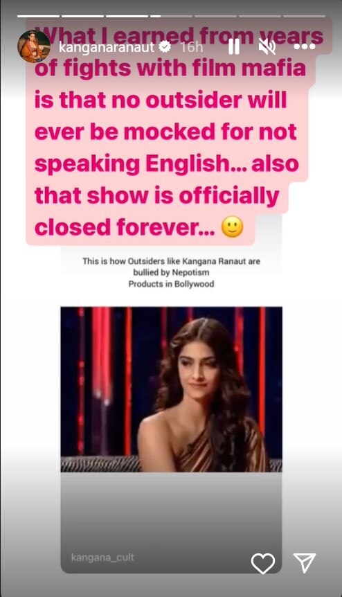 Kangana Ranaut Reacts To Old Clip Of Sonam Kapoor Questioning Her Fluency In English On Koffee With Karan