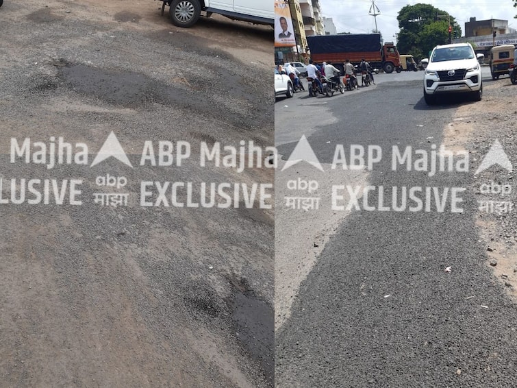 Kolhapur News patchwork made to welcome CM just 30 days ago was washed away Even the stripes on the speed breaker also removed Kolhapur News: अवघ्या 30 दिवसांपूर्वी मुख्यमंत्र्यांच्या स्वागतासाठी केलेलं पॅचवर्क 'चमचाभर' पावसातच उखडले; स्पीडब्रेकरवरील पट्टेही गायब