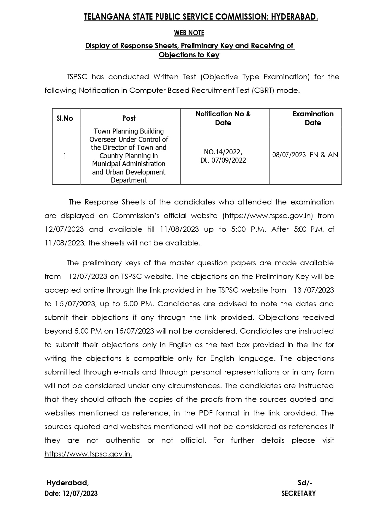 TPBO Answer Key: టౌన్‌ప్లానింగ్ బిల్డింగ్ ఓవర్‌సీర్ రెస్పాన్స్ షీట్లు, ప్రాథమిక 'కీ' విడుదల! అభ్యంతరాలకు అవకాశం!