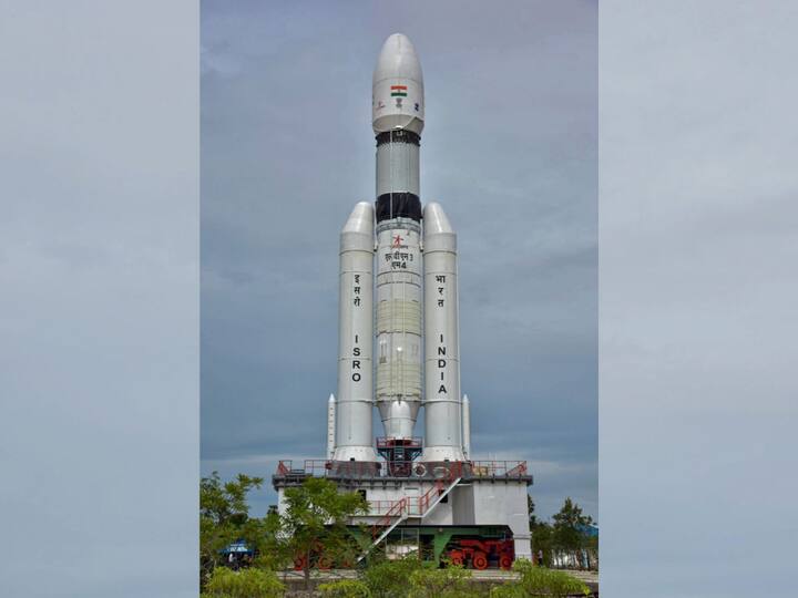 The Launch Vehicle Mark-III (LVM3) M4 vehicle with Chandrayaan-3 at the launch pad at Satish Dhawan Space Centre, in Sriharikota. [Image Courtesy: PTI]
