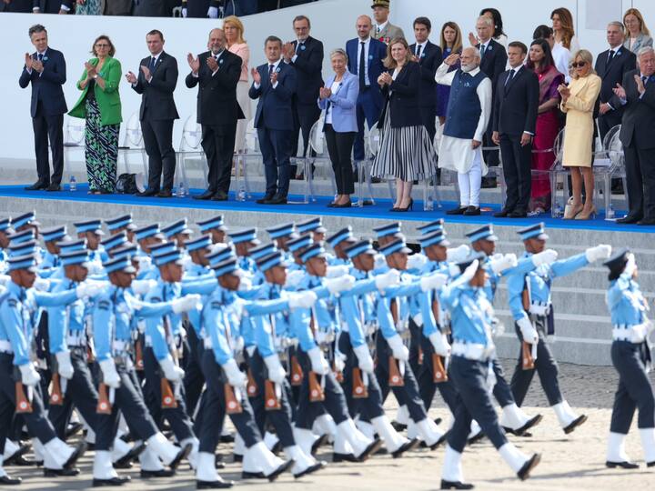 Prime Minister Narendra Modi on Friday attended the Bastille Day celebrations at Paris's Champs-Elysées with his French counterpart Emmanuel Macron as the Guest of Honour.