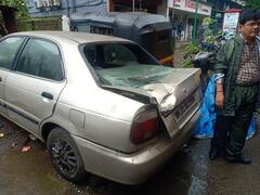 Thane Accident : ठाण्यातील उड्डाणपुलावरील साऊंड बॅरियर ब्रिक चारचाकीवर कोसळला