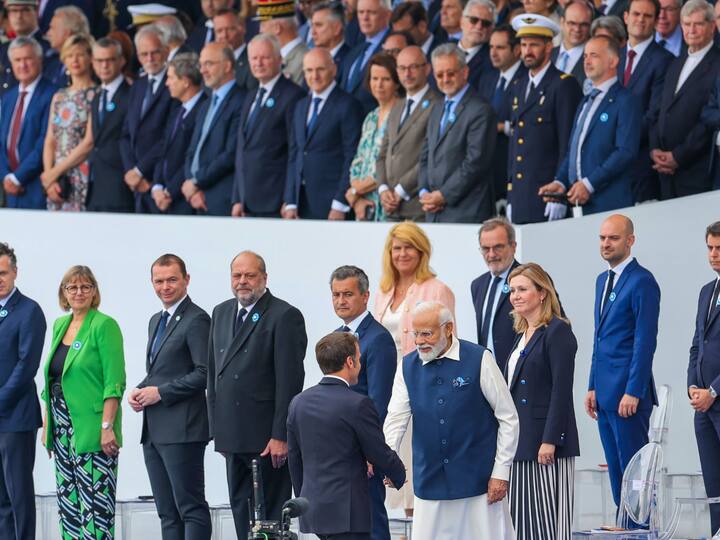 Prime Minister Narendra Modi on Friday morning arrived at Champs-Elysées in Paris and joined French President Emmanuel Macron for the Bastille Day celebrations as the Guest of Honour. Image Source: Ministry of External Affairs (MEA)