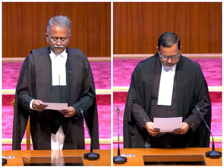 New SC Judges Justices Ujjal Bhuyan And S Venkatanarayana Bhatti Administered Oath CJI D Y Chandrachud CJI Administers Oath To New Supreme Court Judges Ujjal Bhuyan And Venkatanarayana Bhatti