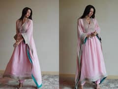 Sonam Bajwa Poses In A Pink Kaftan Styled Salwar Suit. See Pics