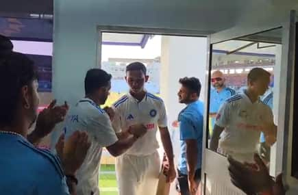 India vs West Indies 1st Test Yashasvi Jaiswal viral video Yashasvi grand welcome in India dressing room BCCI video on Twitter