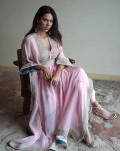 Sonam Bajwa Poses In A Pink Kaftan Styled Salwar Suit. See Pics