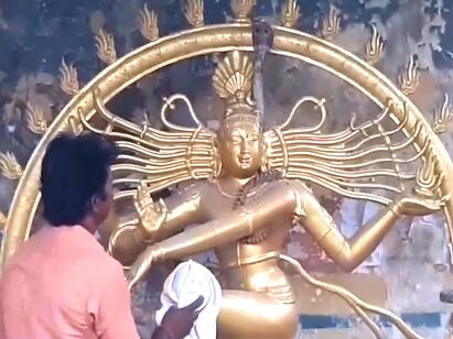 sirkali : cobra climbed on the statue of Nataraja Sami statue Sirkali: நடராஜர் சாமி சிலை மீது ஏறிய நாகப்பாம்பு.. படம் எடுத்து ஆடியதால் பக்தர்கள் பரவசம்..!