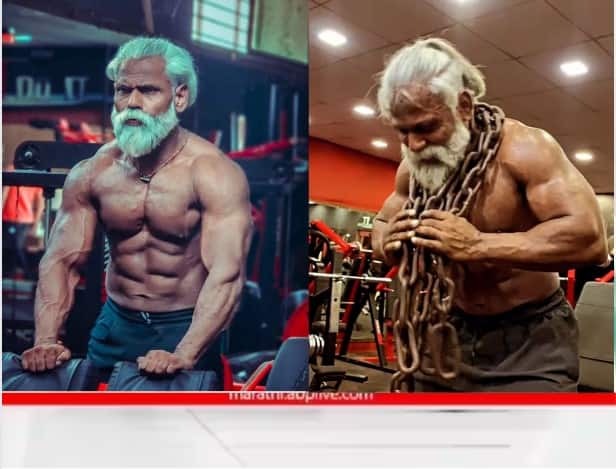 Sudhir Deshmane Viral Gym Trainer from indapur pune distrist Sudhir Deshmane Viral Gym Trainer : पांढरी दाढी-पांढरे केस, डब्ल्यूडब्ल्यूईच्या सुपरस्टारसारखा फिटनेस, सोशल मीडियावर सगळ्यांना घाम फोडणारा हा व्यक्ती आहेत तरी कोण?