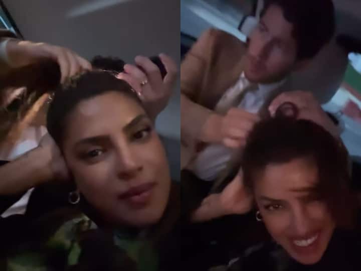 Priyanka Chopra and Nick Jonas share a cute video on instagram चलती कार में Priyanka Chopra की पोनीटेल खोलते नजर आए निक जोनास, पिसी ने क्यूट वीडियो किया शेयर