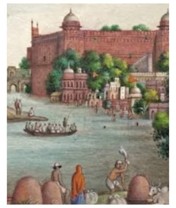 19वीं सदी की मुगल पेंटिंग में यमुना को लाल किले और सलीमगढ़ किले के बीच में बहता देखा जा सकता है.