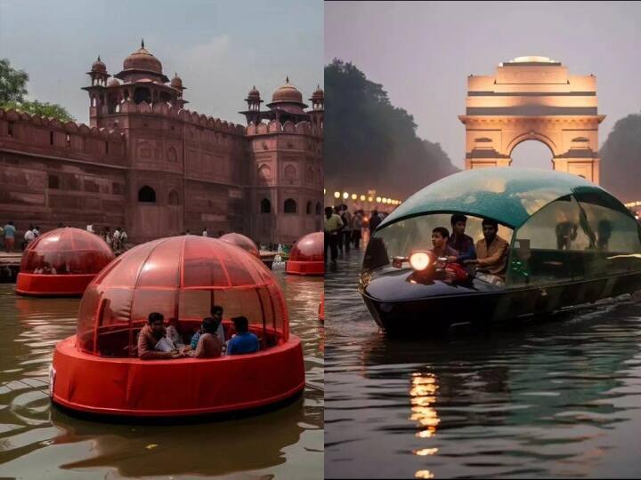 दिल्ली की मानसूनी बारिश में लाल किला से लेकर राजघाट तक डूबे गए. एक आर्टिस्ट (@vkspwr) ने दिल्ली की AI इमेज बनाई हैं, जिनमें दिखाया गया है कि अगर पूरी दिल्ली पानी में डूब जाए तो लोग ट्रैवल कैसे करेंगे.
