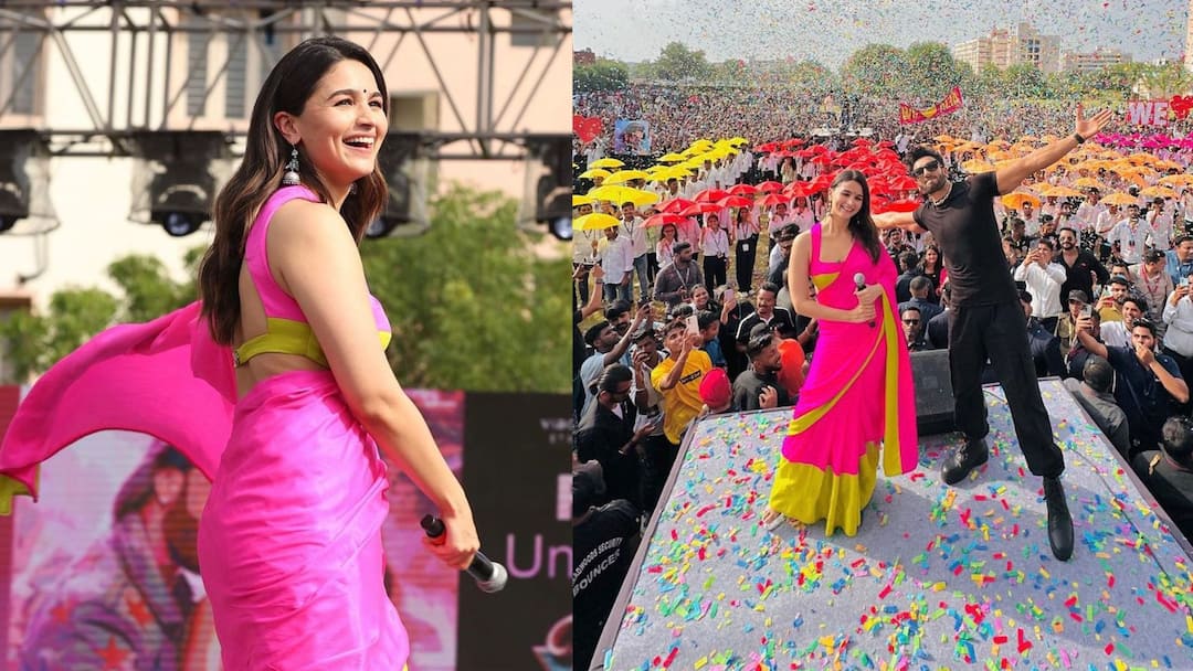 Ranveer Singh And Alia Bhatt to promote Rocky Aur Rani Ki Prem Kahani at Vadodara Rocky Aur Rani Ki Prem Kahani: জমজমাট 'রকি অউর রানি কী প্রেম কাহানি'-র প্রচার, ভদোদরায় রণবীর-আলিয়া