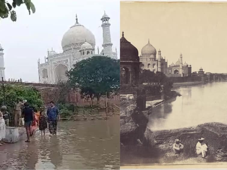 for First time in 45 years Rising Yamuna waters reach walls of Taj Mahal Tajmahal Flood: காதல் சின்னம் தாஜ்மஹாலுக்கு வந்த சோகம்..45 வருடங்களில் இல்லாத அவலம்.. அடங்காத வெள்ளம்