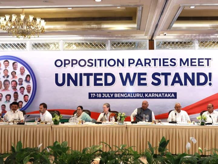 Opposition Meeting Alliance Name India  Mallikarjun Kharge Rahul Gandhi Mamata Banerjee Sharad Pawar Grand Opposition Party Meet: विपक्षी गठबंधन को मिला नाम, जानिए INDIA का क्या है फुल फॉर्म?