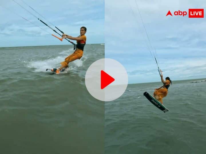 katya saini kiteboarding in saree Tamil Nadu video viral on social media Viral Video: साड़ी पहनकर महिला ने समुद्र में किया Kiteboarding, वीडियो ने सोशल मीडिया पर मचाई खलबली
