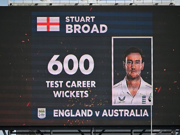 The LED Screen acknowledges the 600th Test Career Wicket of Stuart Broad of England during Day One of the Ashes 4th Test Match between England and Australia at Old Trafford on July 19, 2023 in Manchester, England. (Image Source: Getty Images)