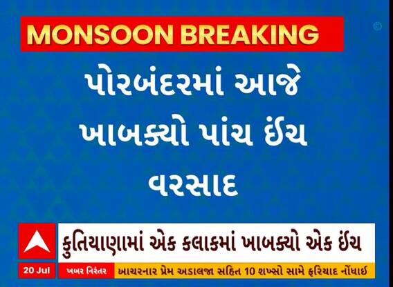 Porbandar Rain: પોરબંદરમાં આજે 5 ઈંચ વરસાદ ખાબક્યો