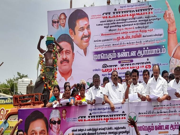 Thiruvarur admk ex minister kamaraj protest against dmk govt TNN ADMK Protest: காய்கறிகளால்  மாலை அணிந்து திமுக அரசை கண்டித்து  திருவாரூரில் அதிமுக ஆர்ப்பாட்டம்