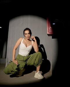 Surbhi Jyoti Aces Casual Wear In A White Tank Top & Olive Green Joggers; See