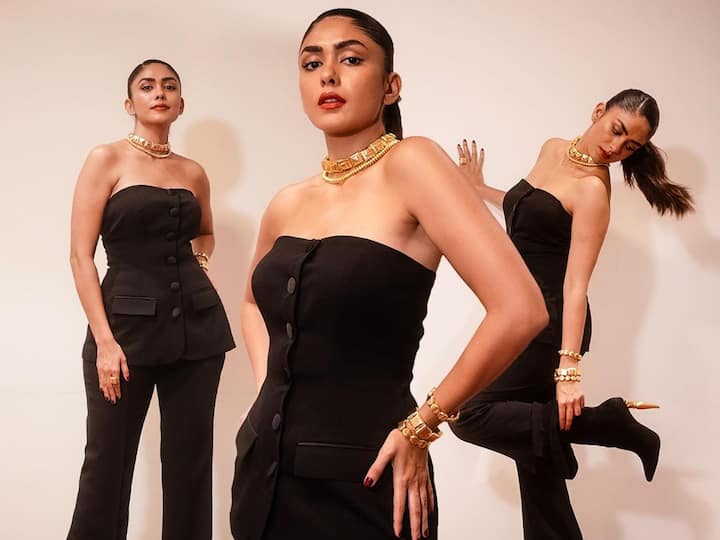 On Instagram, Mrunal Thakur recently posted photos of herself in a sleek all-black co-ord outfit.