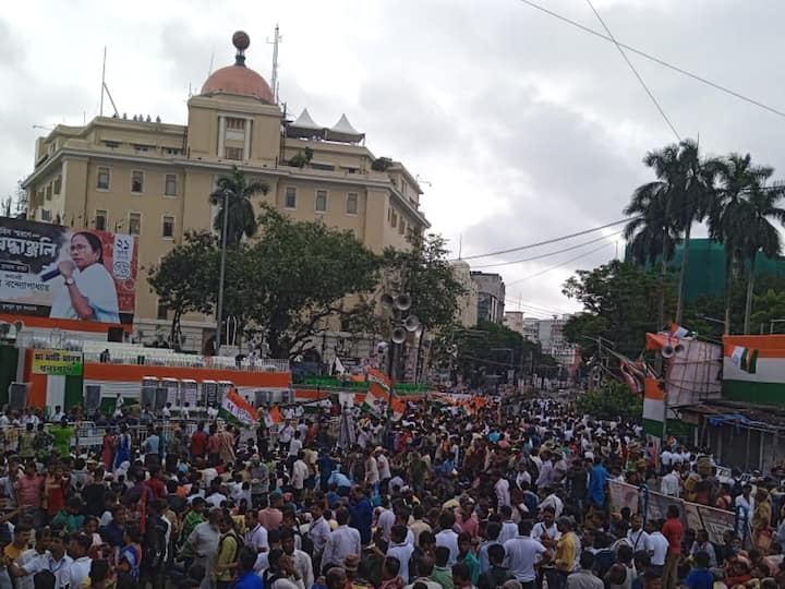 TMC supporters gathered for the Martyrs' Day event of the party, in Kolkata, Friday, July 21, 2023. (Photo: PTI)