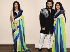 Anshula Kapoor Pics: ब्लैक डीपनेक ब्लाउज के साथ मल्टीकलर साड़ी में दिखा अंशुला का सेंशुअस लुक, भाई अर्जुन के साथ यूं दिए पोज