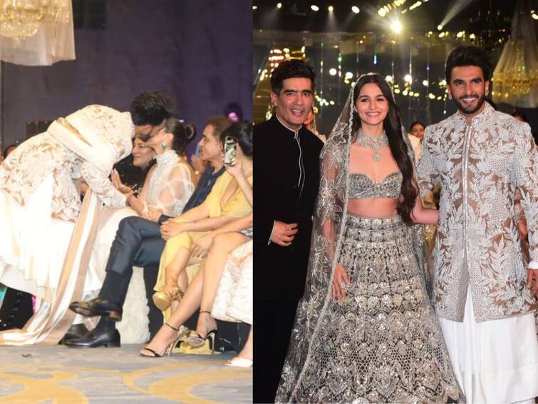 Ranveer Singh Kisses Deepika Padukone on Manish Malhotras Bridal Show Ramp Walk Watch: দর্শকাসনে স্ত্রী, র‍্যাম্পে হাঁটার মাঝেই দীপিকার গালে আদুরে চুম্বন রণবীরের