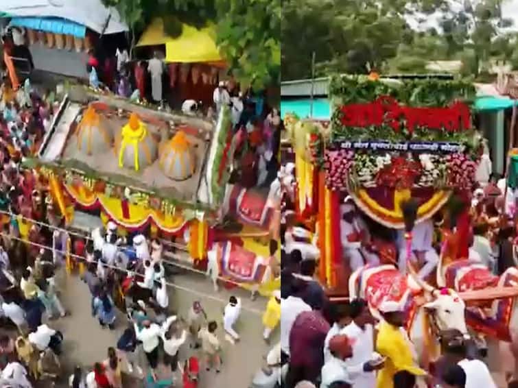Sant muktabai palkhi return in jalgoan from pandharpur ashadhi wari 2023 marathi news Sant Muktai Palkhi : विठुरायाची भेट झाली अन् परतीचा प्रवास पूर्ण, संत मुक्ताईंच्या पालखीचं जळगावात आगमन