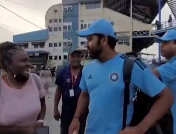 ind-vs-wi-2nd-test-indian-captain-rohit-sharma-meet-local-team-wind-captain-karen-watch-viral-video Watch: ਵੈਸਟਇੰਡੀਜ਼ ‘ਚ ਰੋਹਿਤ ਸ਼ਰਮਾ ਨੂੰ ਇਦਾਂ ਮਿਲੀ ਲੋਕਲ ਟੀਮ ਦੀ ਕਪਤਾਨ, ਵੀਡੀਓ ਵਾਇਰਲ