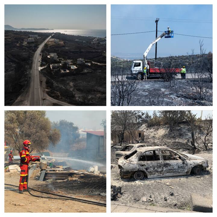 Around 19,000 people including tourists have been evacuated from their homes and hotels after a large wildfire tore through the Greek island of Rhodes.