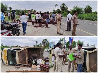 Villupuram marakkanam ECR Van accident three death to member injured TNN ஈசிஆரில் வேன் கவிழ்ந்து விபத்து 3 பேர் சம்பவ இடத்திலேயே  உயிரிழப்பு,  2 பேர் படுகாயம்