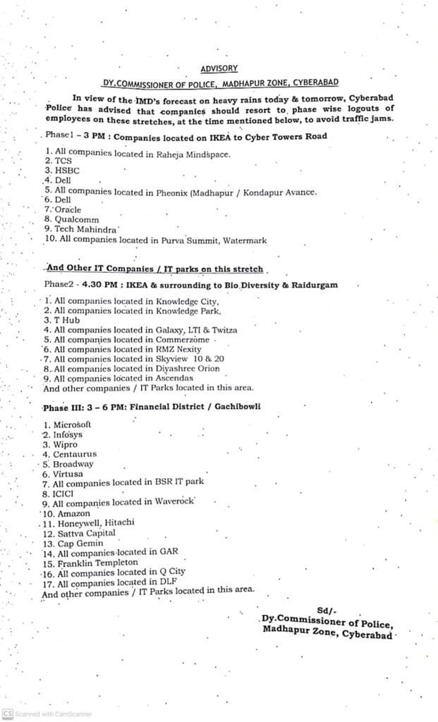 Hyderabad IT Companies: వర్షాల ఎఫెక్ట్ - హైదరాబాద్ లో ఐటీ ఉద్యోగులకు 3 దశలవారీగా లాగౌట్