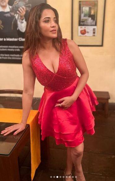 ਰੈੱਡ ਹੌਟ ਡਰੈੱਸ 'ਚ ਮੋਨਾਲੀਸਾ ਨੇ ਫਲਾਂਟ ਕੀਤਾ ਡੀਪਨੇਕ ਕਲੀਵੇਜ