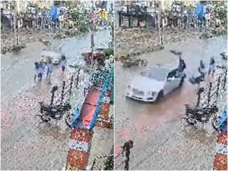 Caught On Camera Speeding Car Hits Bike Rider And School Girls In Karnataka Raichur Viral Video CCTV Video Caught On Camera: Speeding Car Hits Bike Rider And School Girls In Karnataka's Raichur
