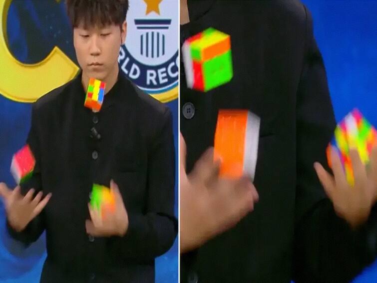 Chinese Man Solves Three Rubik Cubes While Juggling Them, Creates Guinness World Records Chinese Man Solves Three Rubik's Cubes While Juggling Them, Creates Guinness World Record