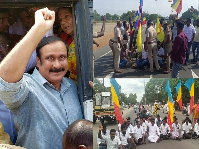 Anbumani's protest against NLC Arrested but Anbumani pmk members on the roadblock TNN அன்புமணி கைது... பாமகவினர் சாலை மறியல்; என்எல்சி  எதிர்ப்பு போராட்டத்தில் நடந்தது என்ன..?
