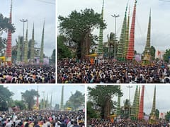 सांगली : कडेगावमध्ये हिंदू मुस्लिम ऐक्याचा मोहरम; गगनचूंबी ताबूत भेटींचा अनोखा सोहळा