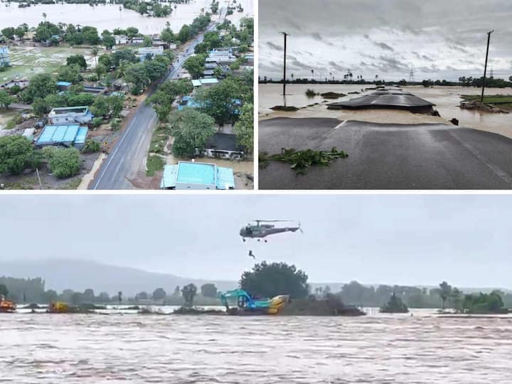 As a Central team is set to visit Telangana on Monday to take stock of the damage caused by floods and heavy rain, an Indian Air Force crew conducted a rescue operation. Here is a look at it: