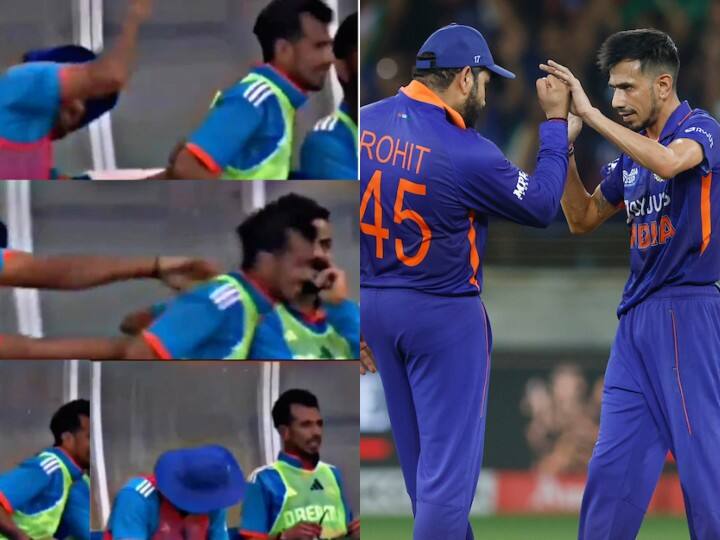 Rohit sharma yuzvendra chahal in dugout Funny Banter india vs west indies Bridgetown Barbados Watch: रोहित शर्मा ने डगआउट में युजवेंद्र चहल की कर दी कुटाई! वीडियो में देखें क्या है पूरा मामला