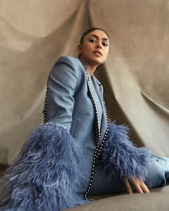 Mrunal Thakur Serves Captivating Looks In A Furry Blue Pantsuit - See Pics