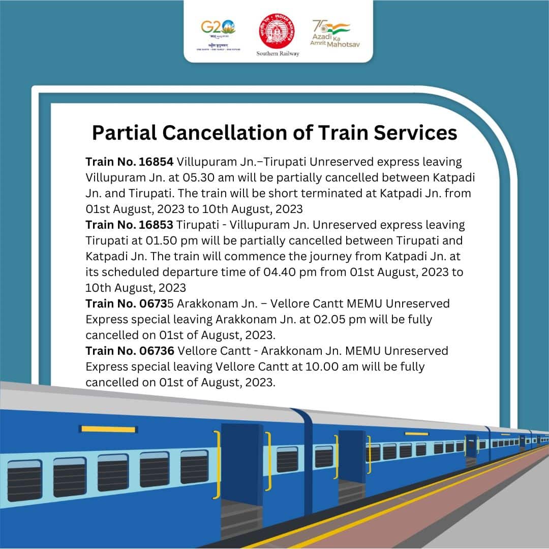 Trains Cancelled: பயணிகள் கவனத்திற்கு; திருச்சி மார்க்கத்தில் 12  ரயில்கள் சேவை ரத்து - முழு விவரம்
