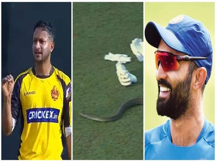 Venomous snake slithers on field during LPL match in Colombo, Dinesh Karthik reacts with savage Bangladesh tweet - Watch Watch Video: பந்துவீச சென்ற ஷகிப் அல் ஹசன்.. மைதானத்தின் உள்ளே வந்த பாம்பு.. கேலி செய்த தினேஷ் கார்த்திக்..