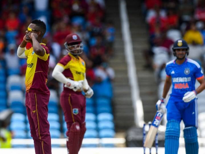 India vs West Indies 1st T20I West Indies Won By 4 Runs Jason Holder And Romario Shepherd Takes 2-2 Wickets IND vs WI: वेस्टइंडीज ने दी भारत को पहले टी20 में 4 रनों से मात, जेसन होल्डर के ओवर ने बदला मैच का रुख