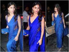नीली साड़ी में अप्सरा सी खूबसूरत लगीं Suhana Khan, दोस्त Aaliyah Kashyap की सगाई में लूटी लाइमलाइट