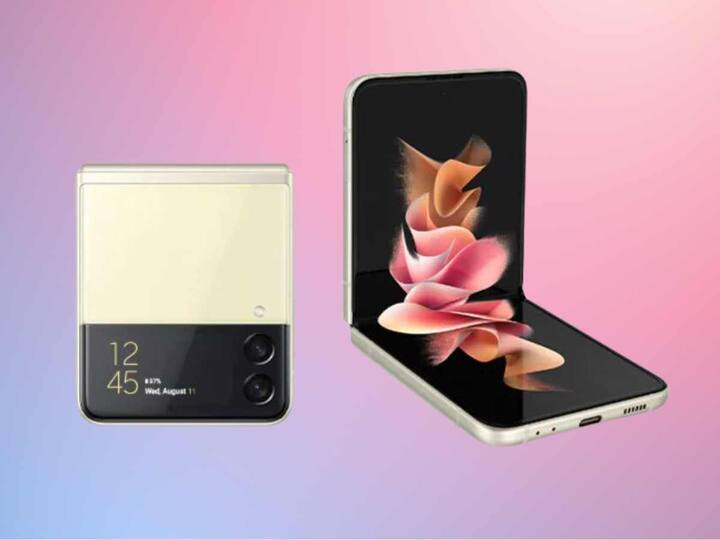 Samsung Galaxy Z Flip 3 (Rs 49,999): The phone comes with a Qualcomm Snapdragon 888. It also has two 12-megapixel cameras on the back and a 10-megapixel one on the front. The phone also comes with a 6.7-inch FHD+ AMOLED display with a 120 Hz refresh rate and a 1.9-inch Super AMOLED cover display. It has a 3,300 mAH battery. (Source: Samsung)