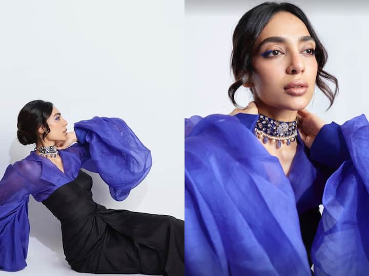 Sobhita Dhulipala donned a black and blue outfit for a 'Made In Heaven 2' promotional event.